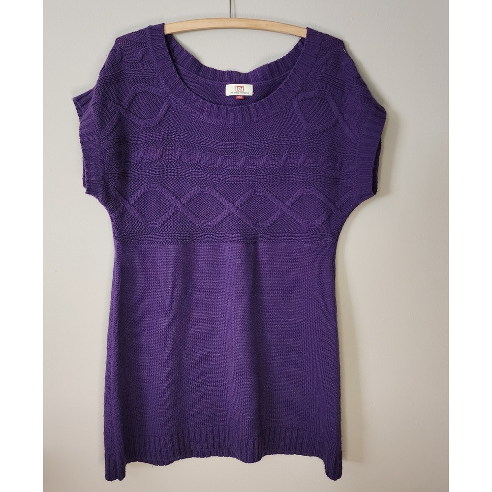 l.e.i. Cable Knit Sweater Tunic Womens XXL Purple Good Y2K Cap Sleeve Longline